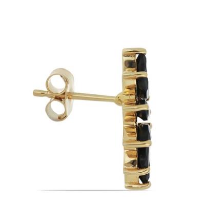 925 STERLING SILVER GOLD PLATED EARRINGS WITH NATURAL BLACK SPINEL GEMSTONES